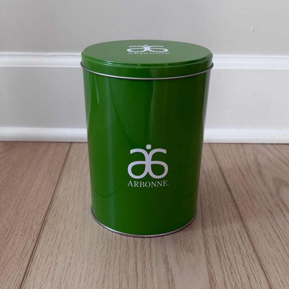 Arbonne Green Metal Storage Tin / Gift Canister